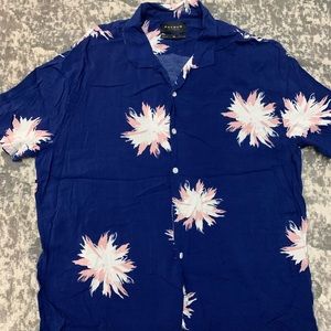 Pacsun Mens Short Sleeve Hawaiian Shirt Blue Flower Size XL
